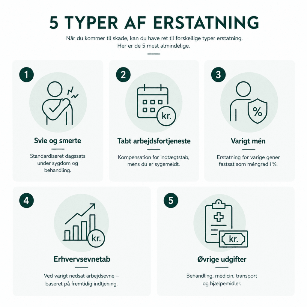 infografik over de 5 typer af erstatning